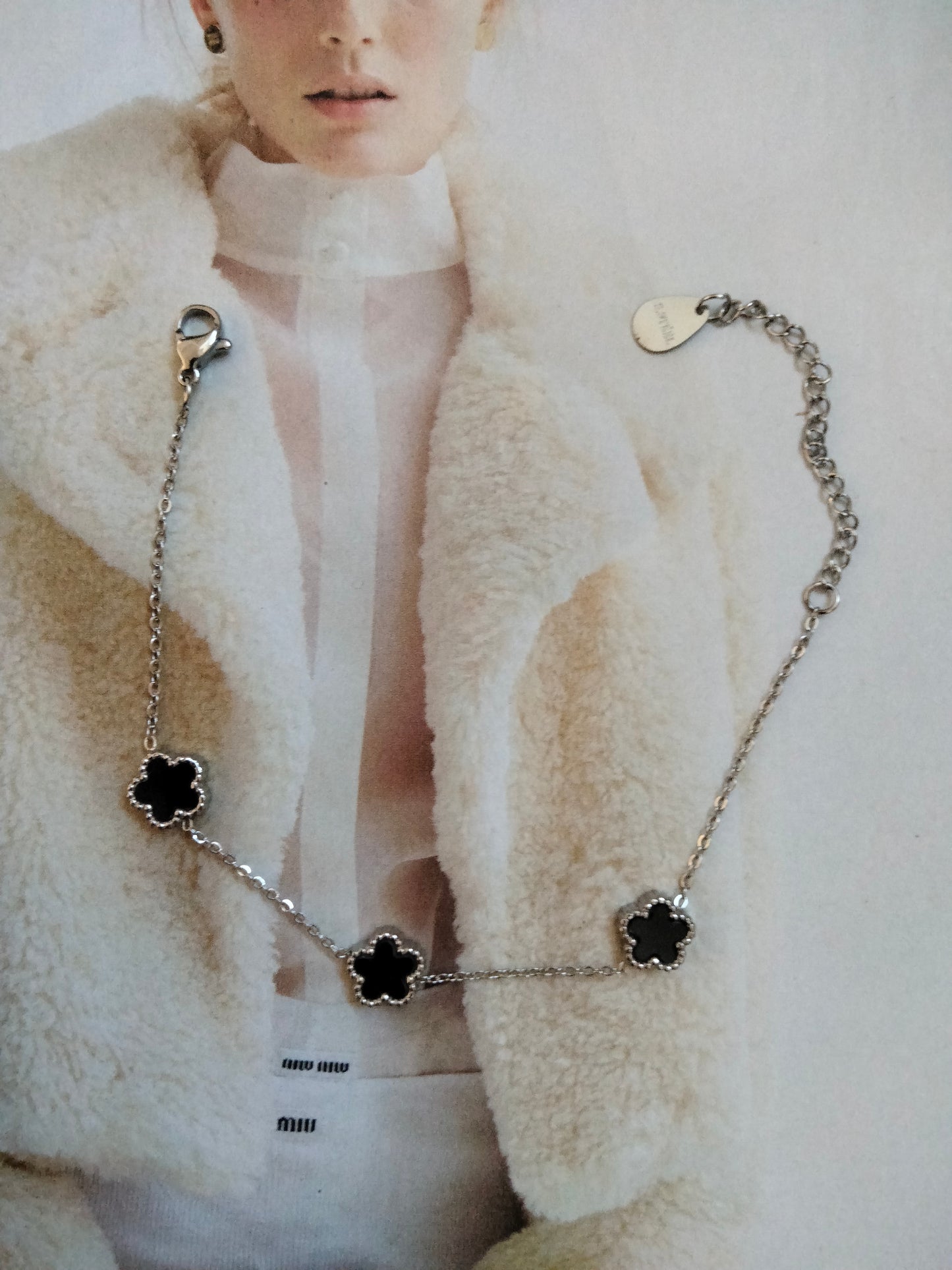 Bracciale black Flower argento