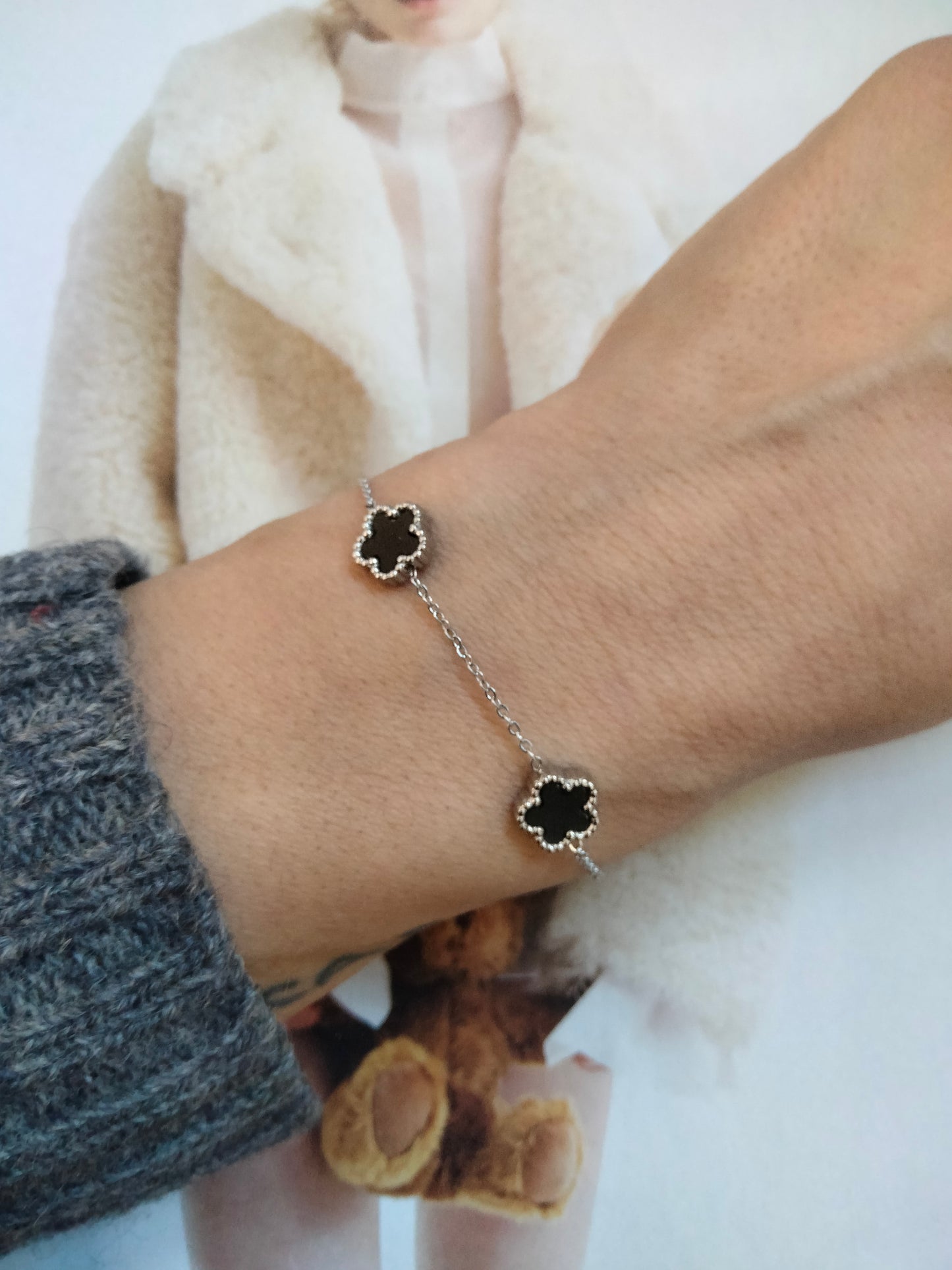 Bracciale black Flower argento